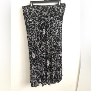 Vintage Y2K Black White Floral Midi/Maxi Skirt Bias Cut Lettuce Hem Grunge